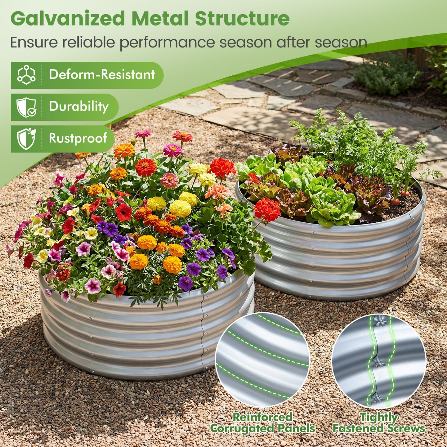 Round Galvanized Raised Garden Bed, Open-Ended Base, S, Silver Raised Garden Beds at Gallery Canada