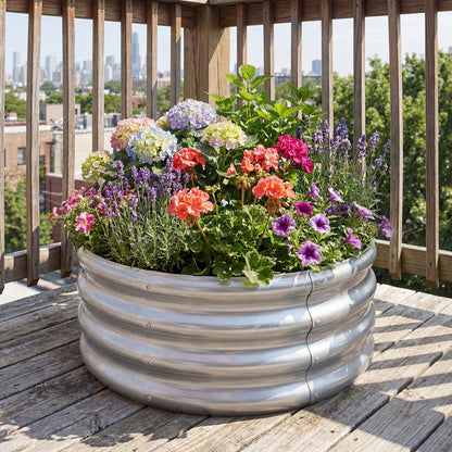 Round Galvanized Raised Garden Bed, Open-Ended Base, S, Silver Raised Garden Beds at Gallery Canada