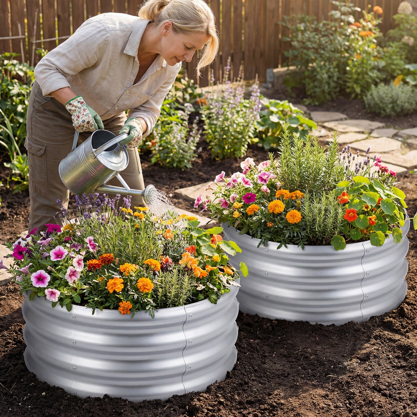 Round Galvanized Raised Garden Bed, Open-Ended Base, S, Silver Raised Garden Beds at Gallery Canada