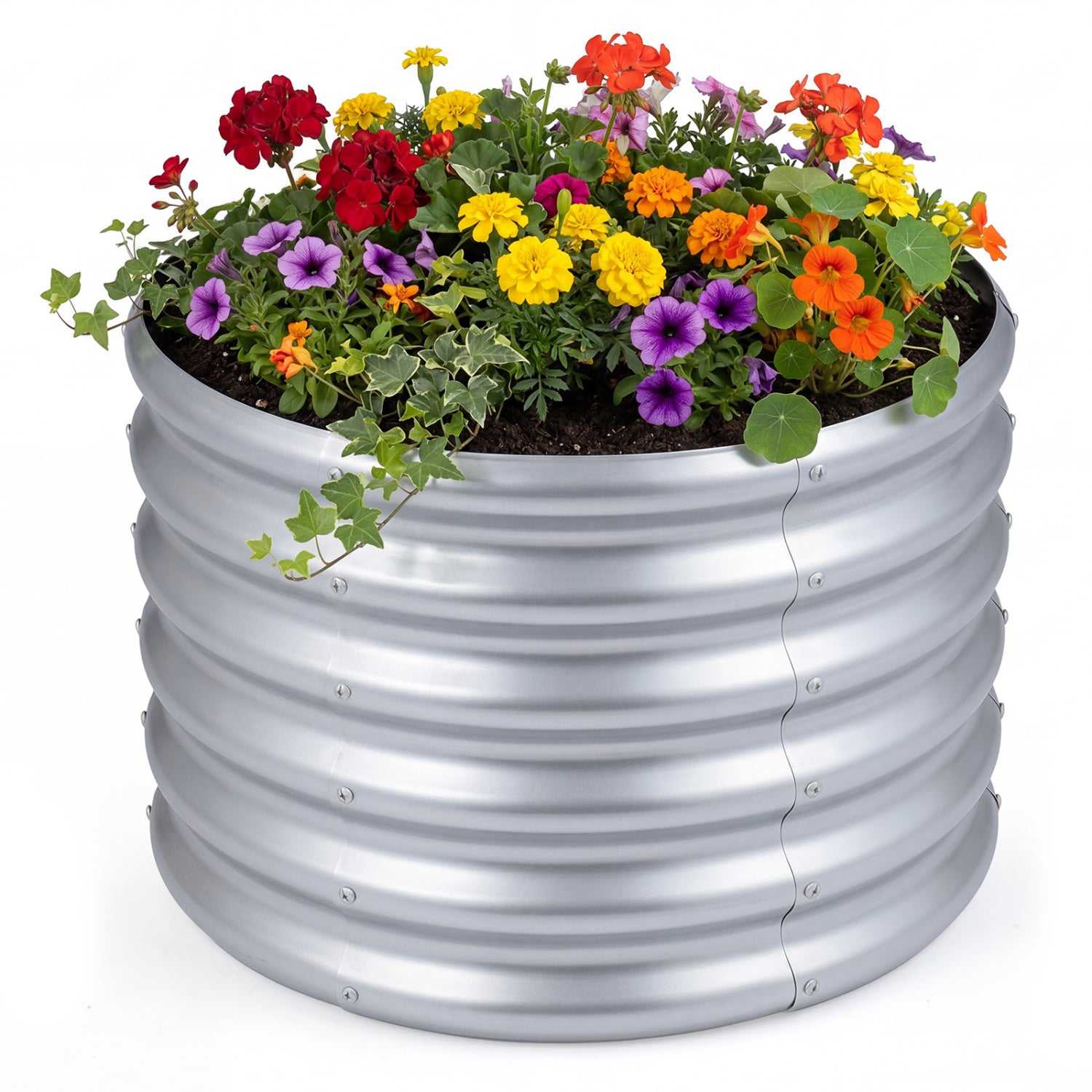 Round Galvanized Raised Garden Bed, Open-Ended Base, Silver Raised Garden Beds at Gallery Canada