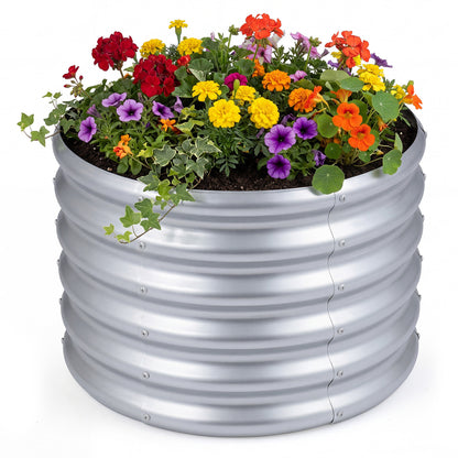 Round Galvanized Raised Garden Bed, Open-Ended Base, Silver Raised Garden Beds at Gallery Canada