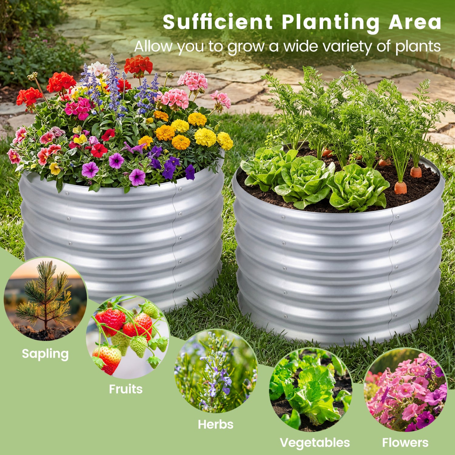 Round Galvanized Raised Garden Bed, Open-Ended Base, Silver Raised Garden Beds at Gallery Canada