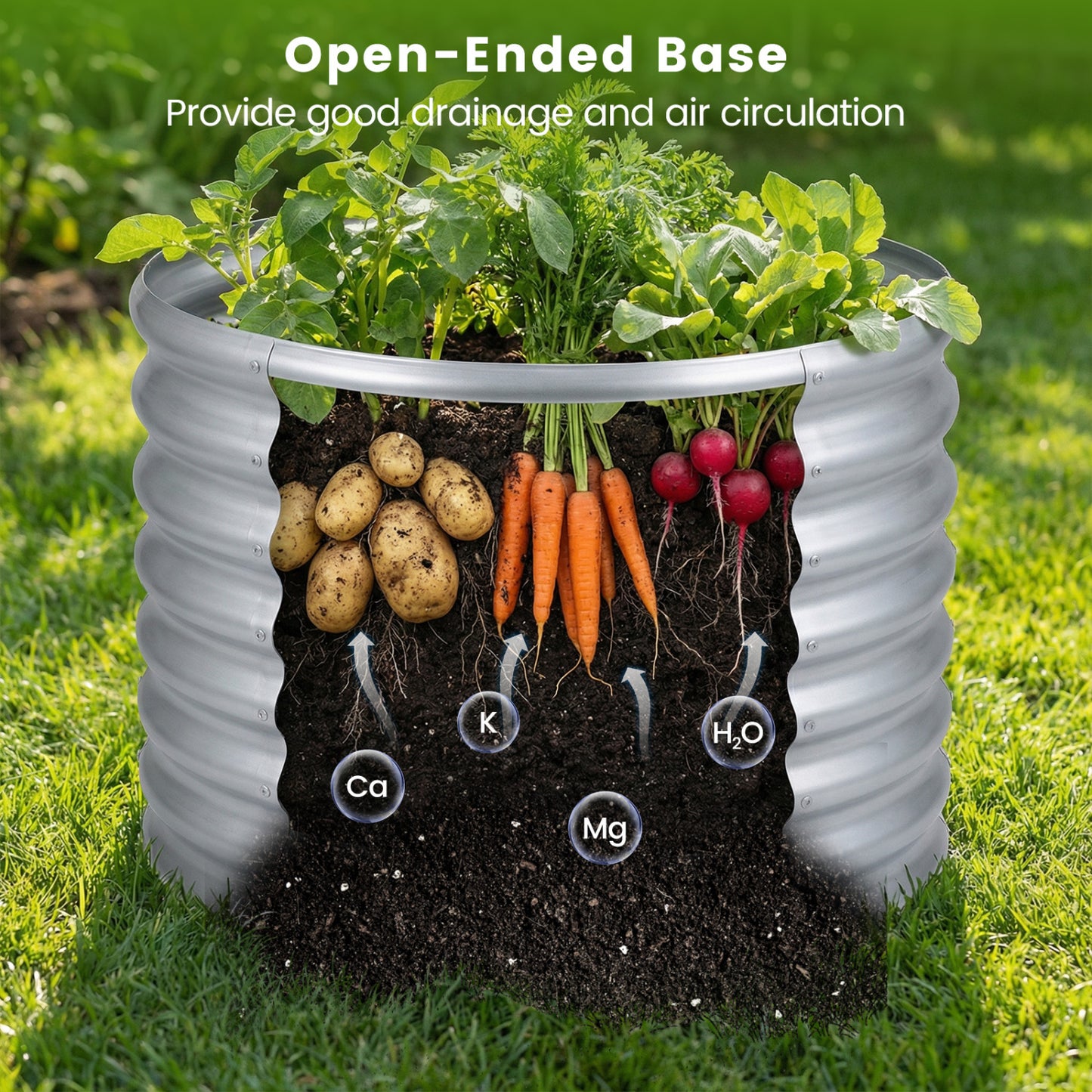 Round Galvanized Raised Garden Bed, Open-Ended Base, Silver Raised Garden Beds at Gallery Canada