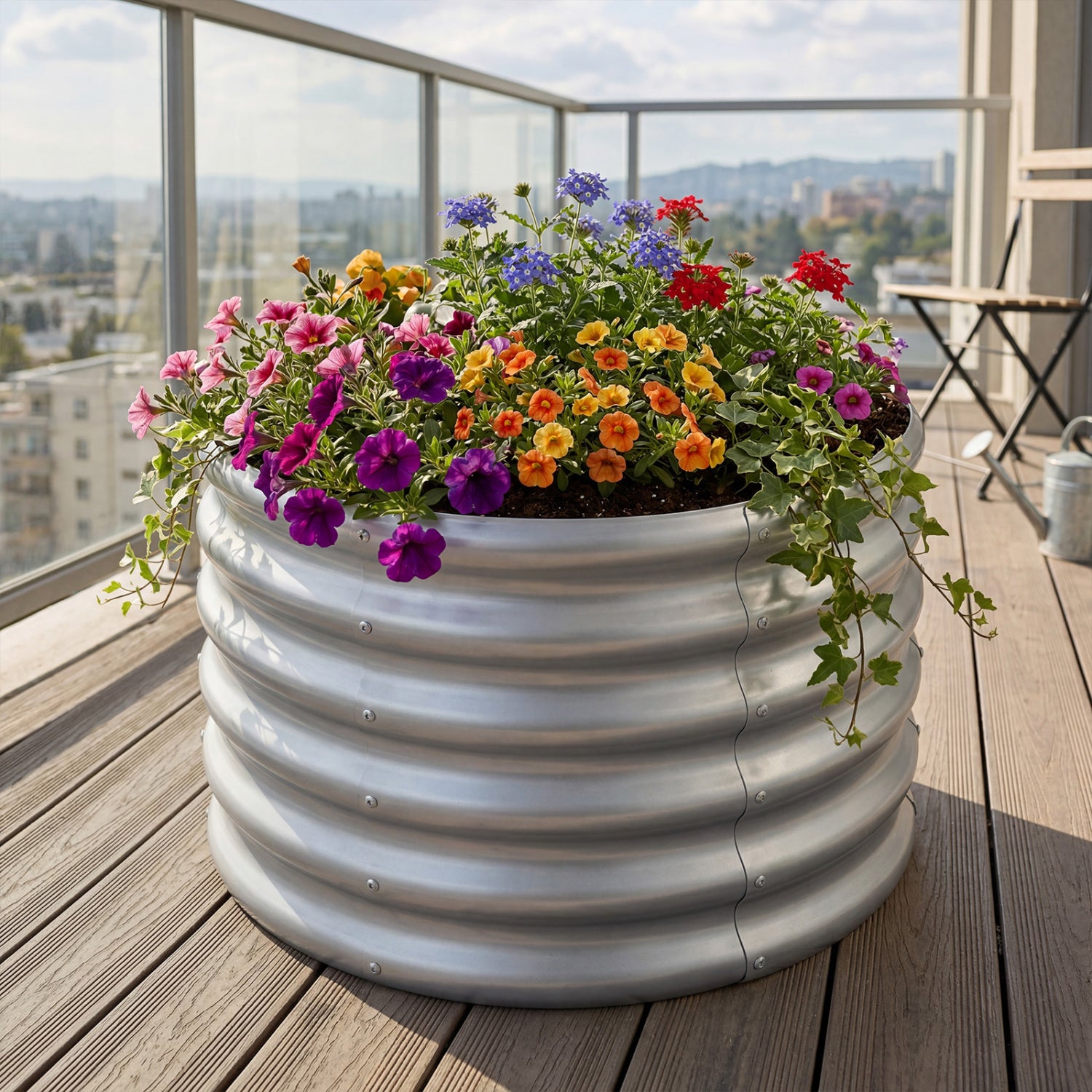 Round Galvanized Raised Garden Bed, Open-Ended Base, Silver Raised Garden Beds at Gallery Canada