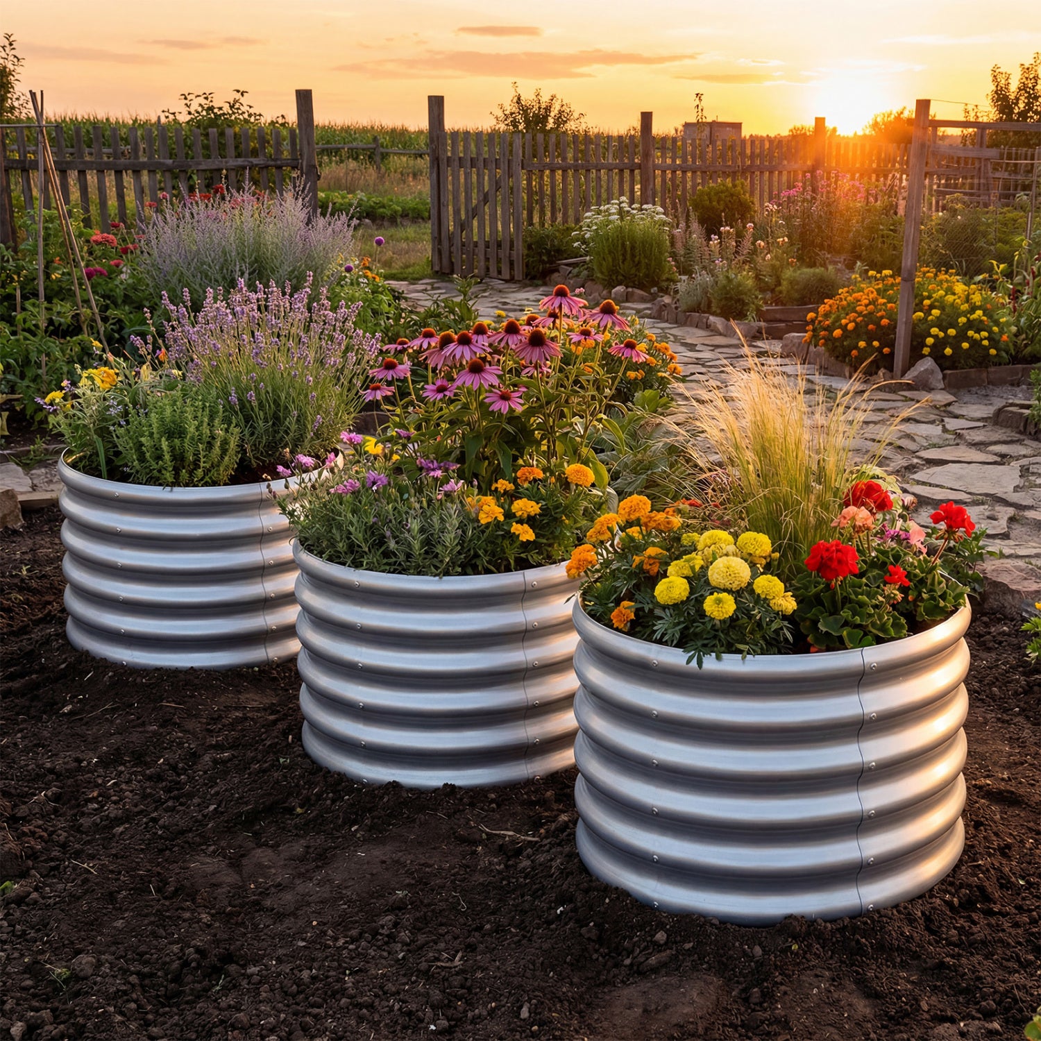 Round Galvanized Raised Garden Bed, Open-Ended Base, Silver Raised Garden Beds at Gallery Canada