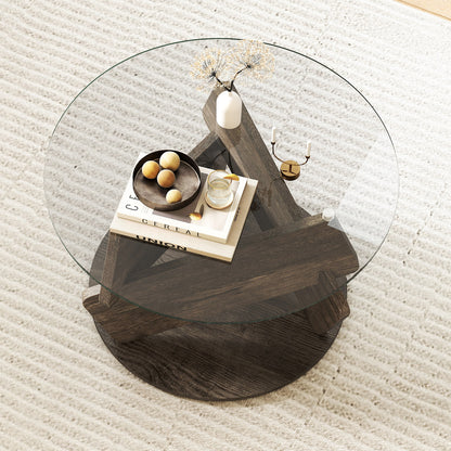 Round Glass Coffee Table 32 Inch Modern Center Table with Tempered Glass Top, Gray End & Side Tables at Gallery Canada