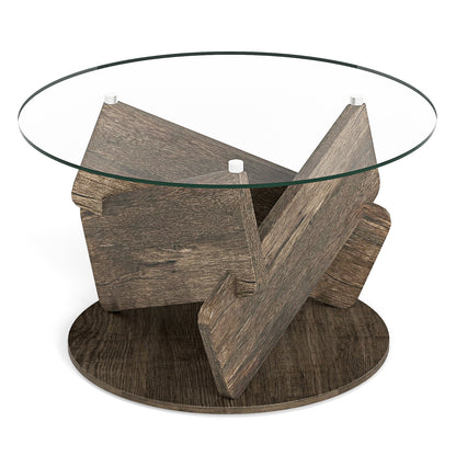Round Glass Coffee Table, 32 Inch, Tempered Glass Top, Gray End & Side Tables at Gallery Canada