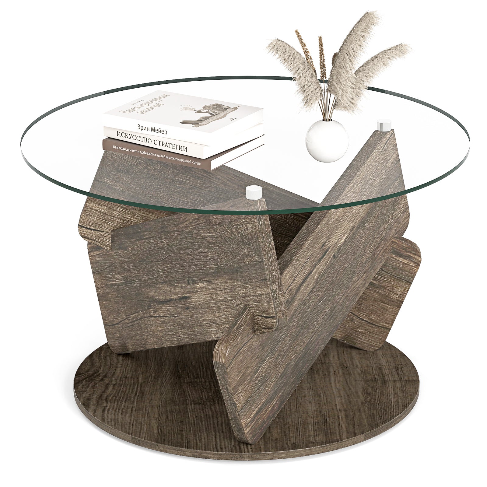 Round Glass Coffee Table 32 Inch Modern Center Table with Tempered Glass Top, Gray End & Side Tables at Gallery Canada