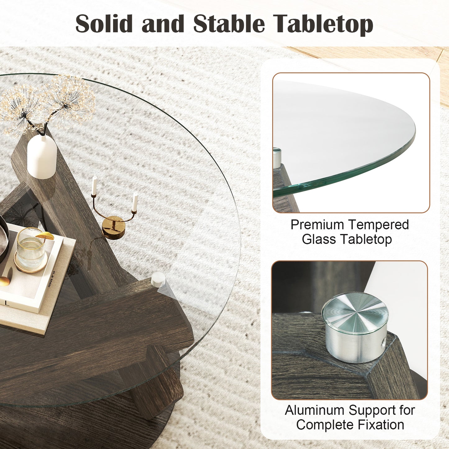 Round Glass Coffee Table, 32 Inch, Tempered Glass Top, Gray End & Side Tables at Gallery Canada