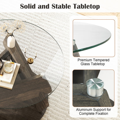 Round Glass Coffee Table, 32 Inch, Tempered Glass Top, Gray End & Side Tables at Gallery Canada