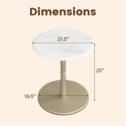 Round Marble Side Table with Stone Finish and Wooden Base for Small Spaces-White and Gold, White & Golden End & Side Tables at Gallery Canada