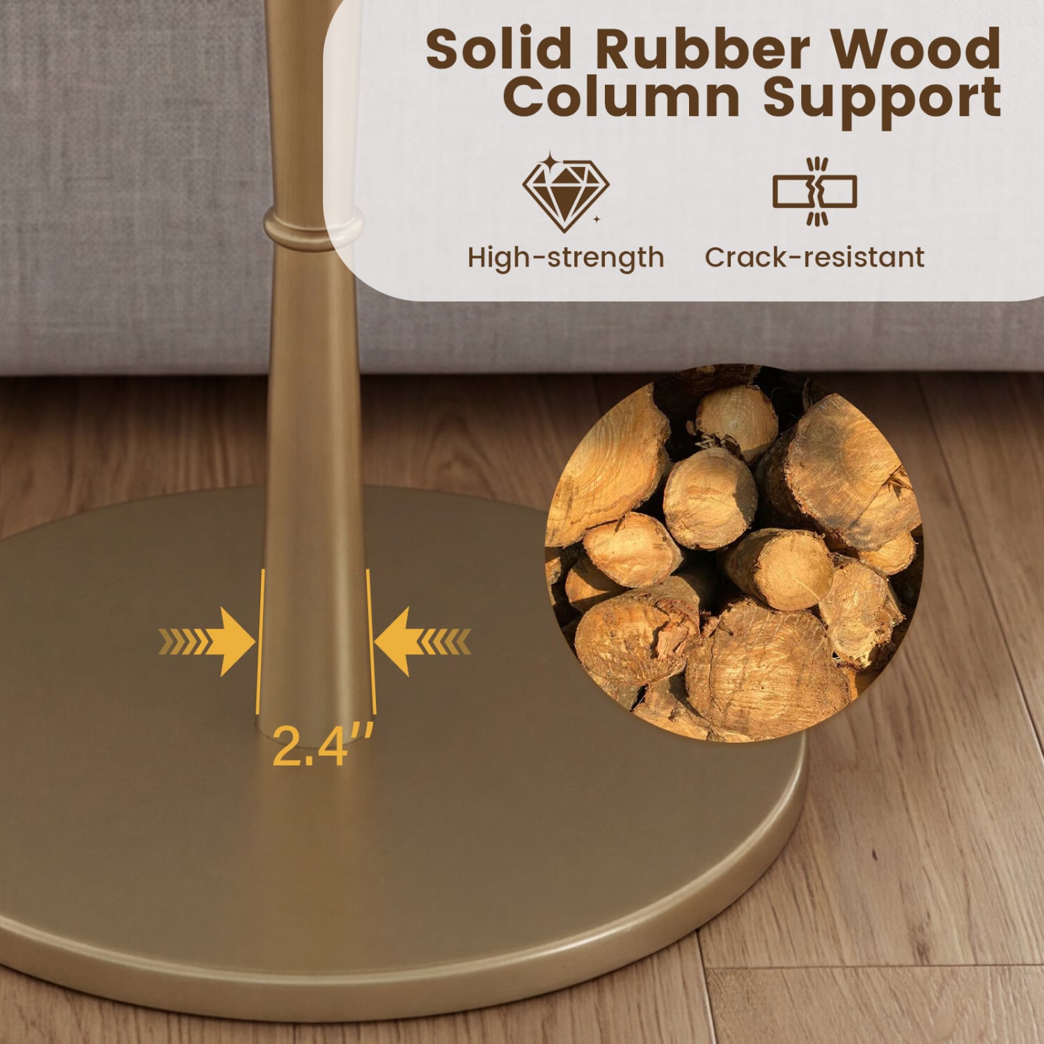 Round Marble Side Table with Stone Finish and Wooden Base for Small Spaces-White and Gold, White & Golden End & Side Tables at Gallery Canada