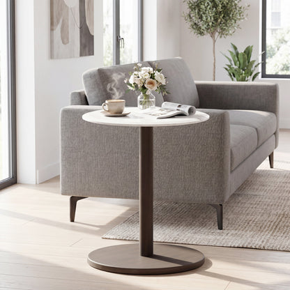 Round Marble Side Table with Stone Finish, Black & White End & Side Tables at Gallery Canada