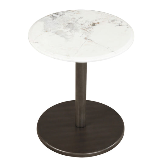 Round Marble Side Table with Stone Finish, Black & White End & Side Tables Black & White at Gallery Canada