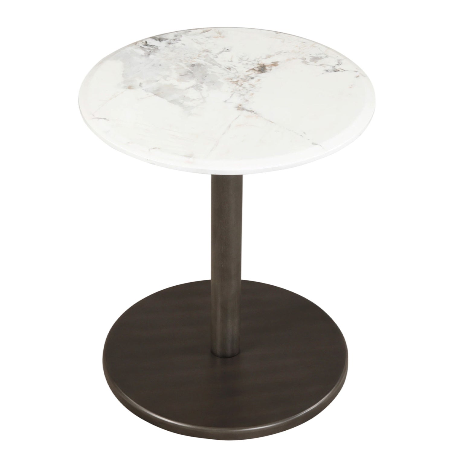 Round Marble Side Table with Stone Finish, Black & White End & Side Tables at Gallery Canada
