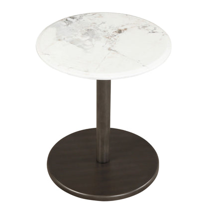 Round Marble Side Table with Stone Finish, Black & White End & Side Tables at Gallery Canada