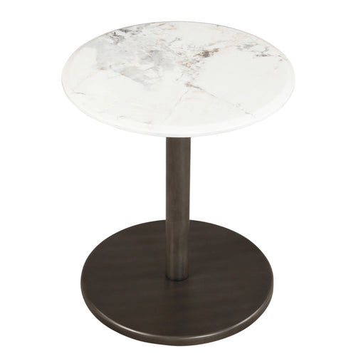 Round Marble Side Table with Stone Finish, Black & White