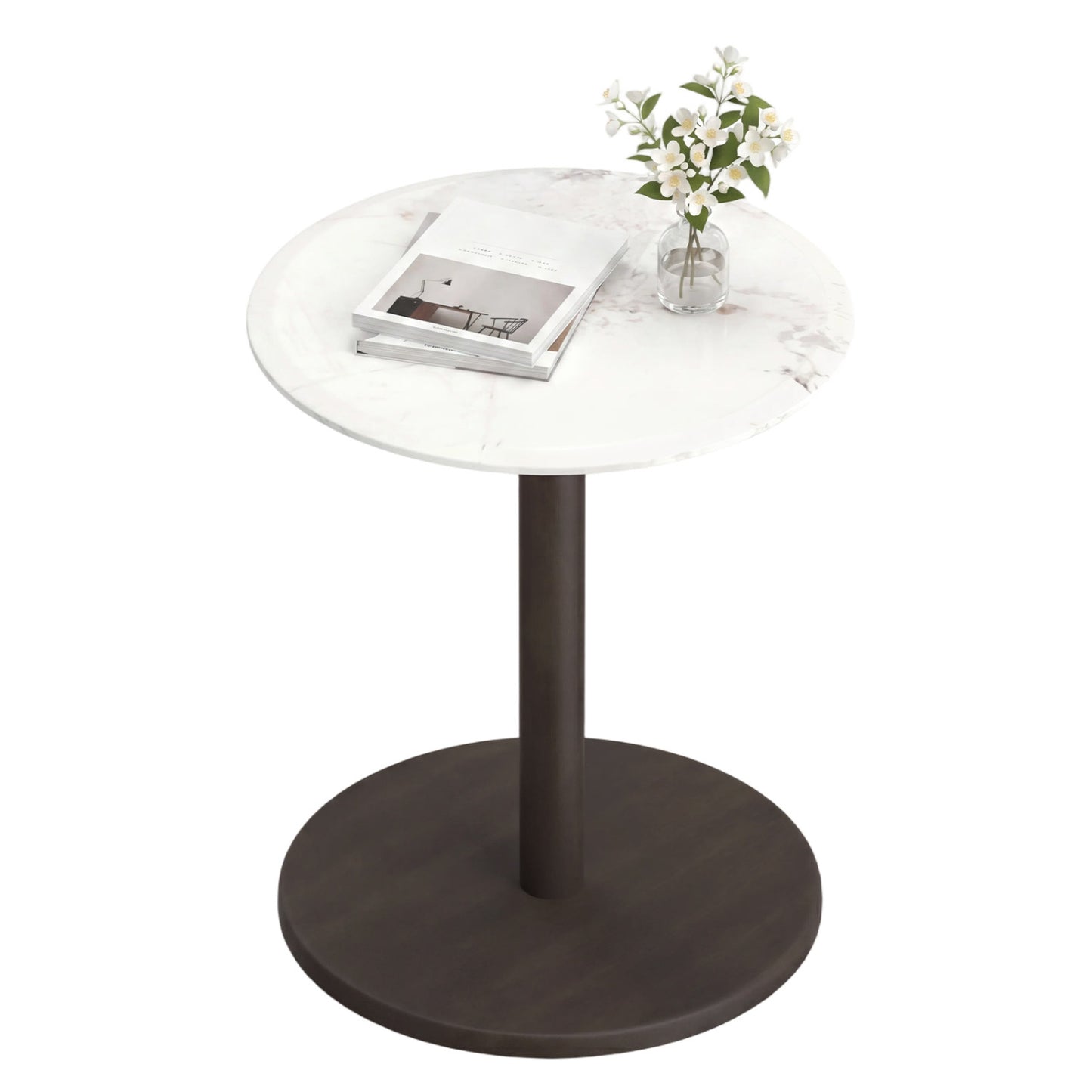 Round Marble Side Table with Stone Finish, Black & White End & Side Tables at Gallery Canada