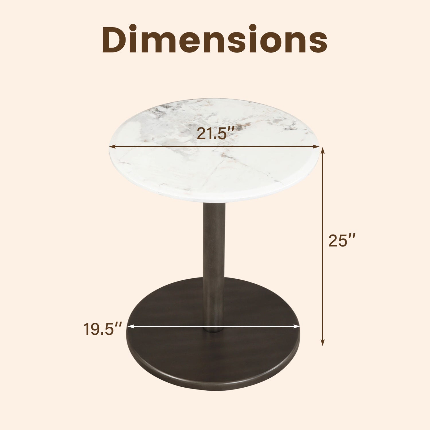 Round Marble Side Table with Stone Finish, Black & White End & Side Tables at Gallery Canada