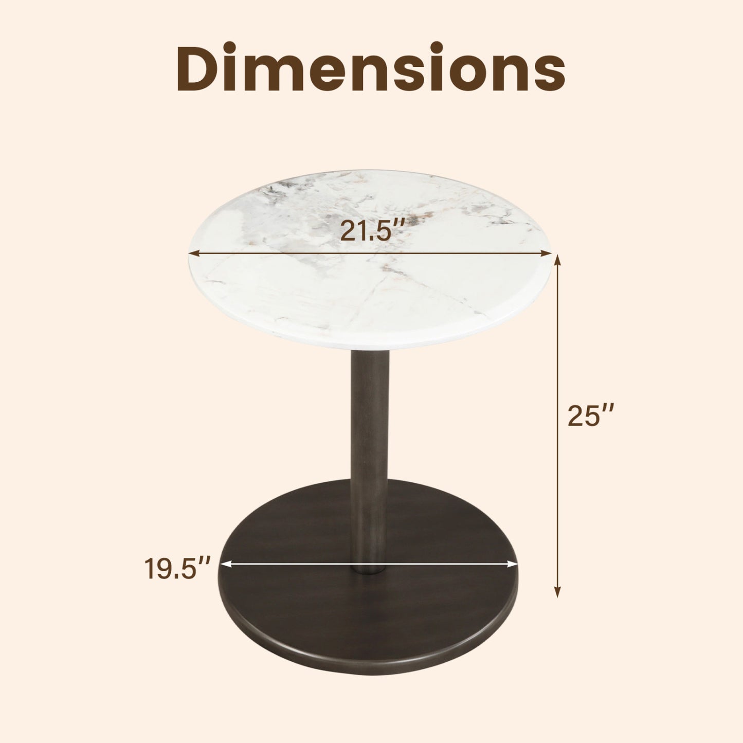 Round Marble Side Table with Stone Finish, Black & White End & Side Tables at Gallery Canada