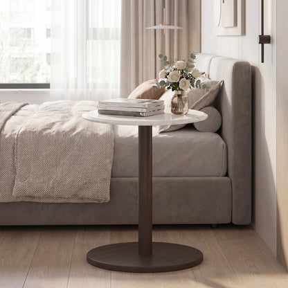 Round Marble Side Table with Stone Finish, Black & White End & Side Tables at Gallery Canada