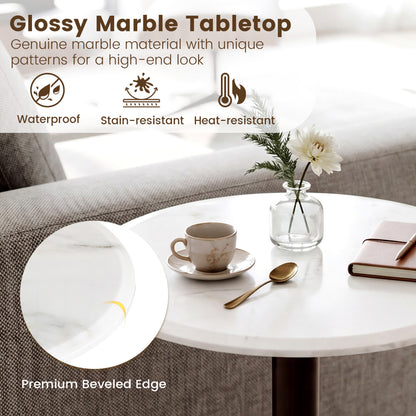 Round Marble Side Table with Stone Finish, Black & White End & Side Tables at Gallery Canada