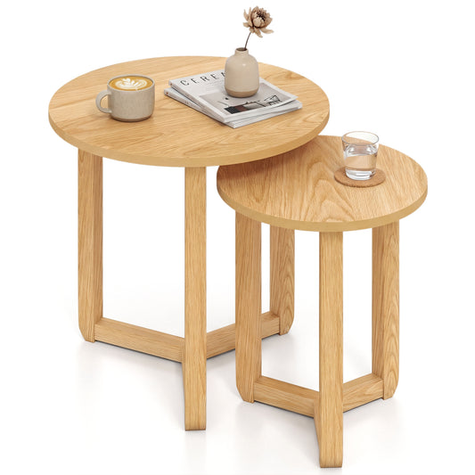 Round Nesting Coffee Table Set Of 2 Wood End Tables, Natural Coffee Tables Natural at Gallery Canada
