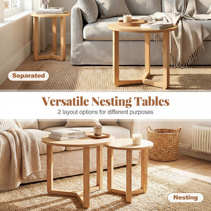 Round Nesting Coffee Table Set Of 2 Wood End Tables, Natural Coffee Tables at Gallery Canada