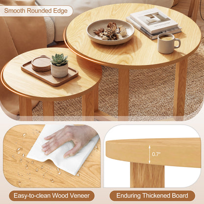 Round Nesting Coffee Table Set Of 2 Wood End Tables, Natural Coffee Tables at Gallery Canada