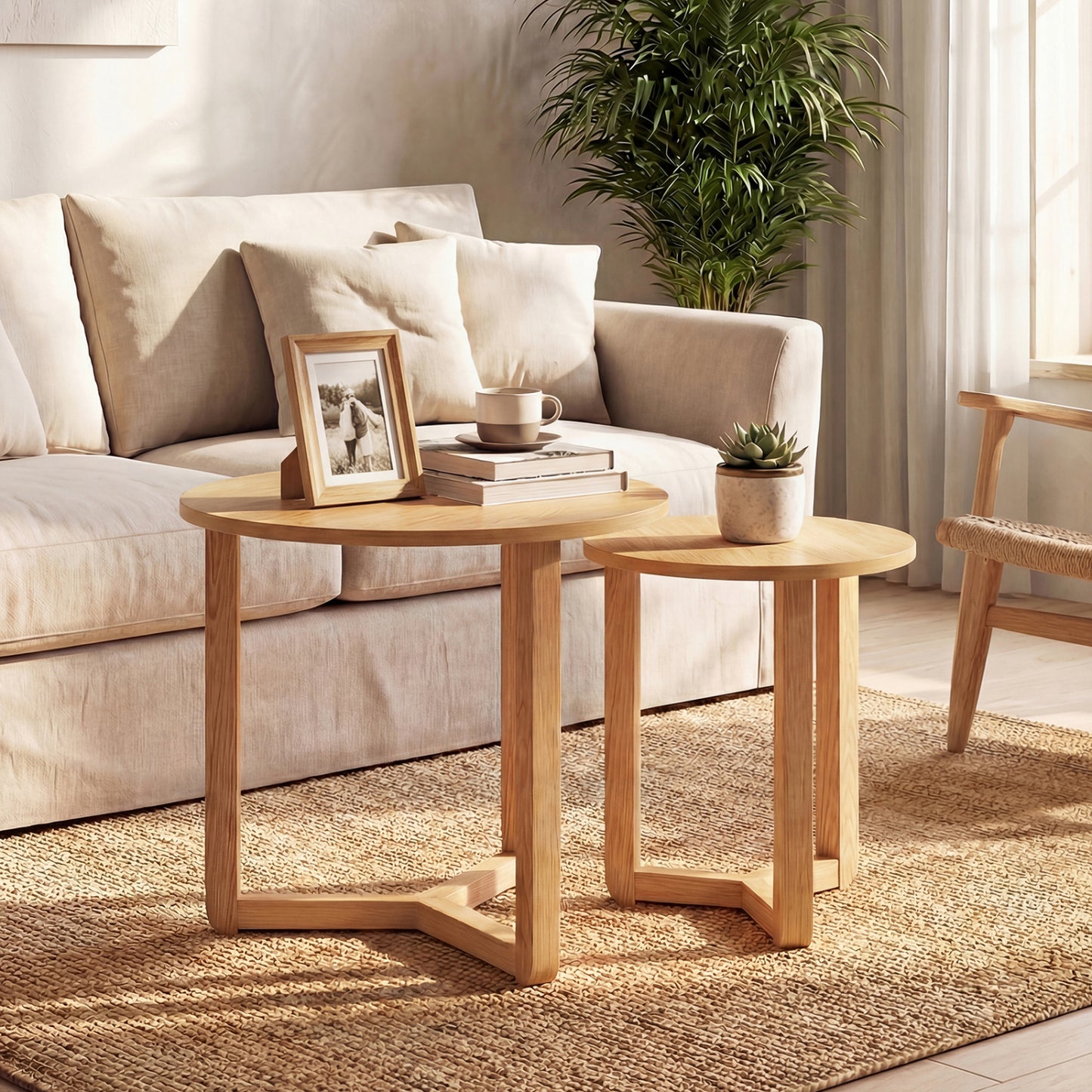 Round Nesting Coffee Table Set Of 2 Wood End Tables, Natural Coffee Tables at Gallery Canada