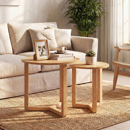 Round Nesting Coffee Table Set Of 2 Wood End Tables, Natural Coffee Tables at Gallery Canada