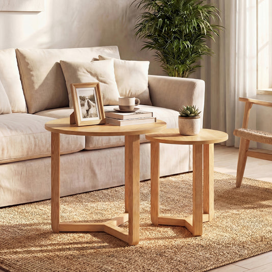 Round Nesting Coffee Table Set Of 2 Wood End Tables, Natural Coffee Tables Natural at Gallery Canada