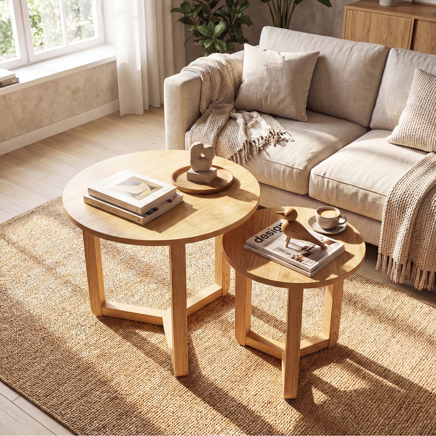 Round Nesting Coffee Table Set Of 2 Wood End Tables, Natural Coffee Tables at Gallery Canada