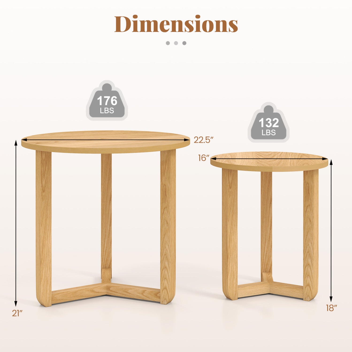 Round Nesting Coffee Table Set Of 2 Wood End Tables, Natural Coffee Tables at Gallery Canada