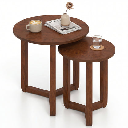 Round Nesting Coffee Table Set, 2 Wood End Tables, Thickened Top, Walnut Coffee Tables at Gallery Canada