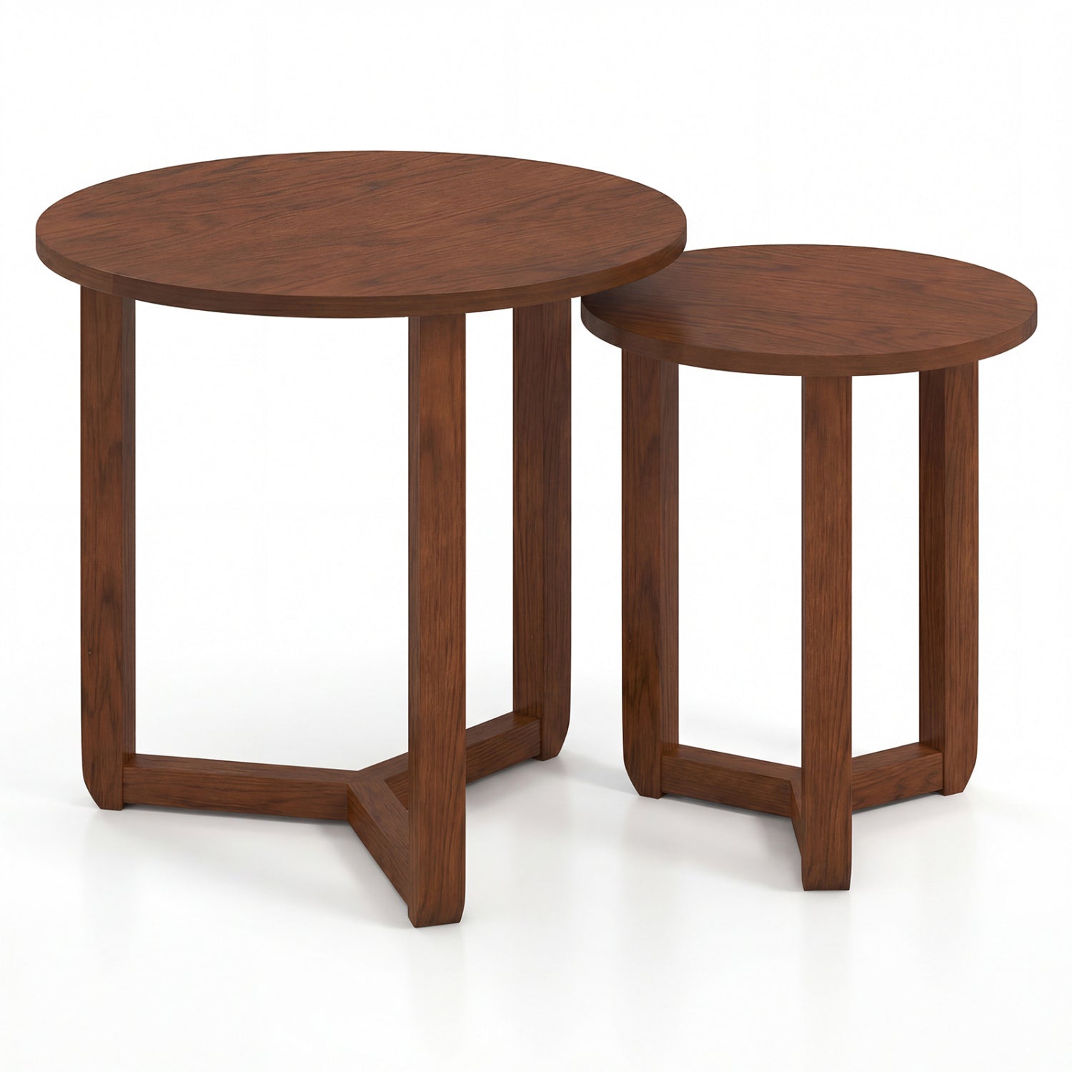 Round Nesting Coffee Table Set, 2 Wood End Tables, Thickened Top, Walnut Coffee Tables at Gallery Canada