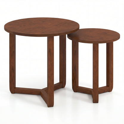 Round Nesting Coffee Table Set, 2 Wood End Tables, Thickened Top, Walnut Coffee Tables at Gallery Canada