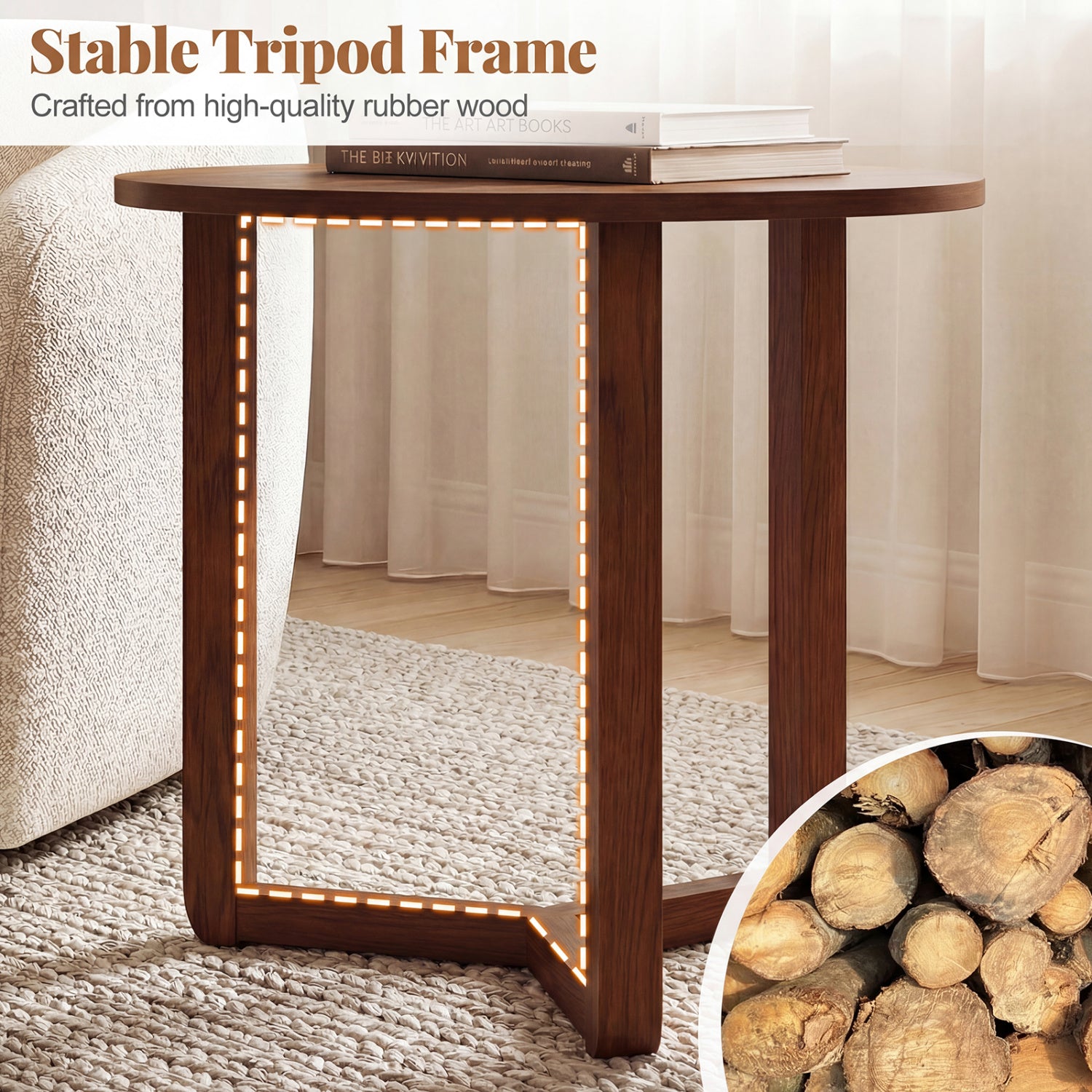 Round Nesting Coffee Table Set, 2 Wood End Tables, Thickened Top, Walnut Coffee Tables at Gallery Canada