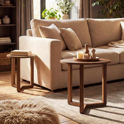 Round Nesting Coffee Table Set, 2 Wood End Tables, Thickened Top, Walnut Coffee Tables at Gallery Canada