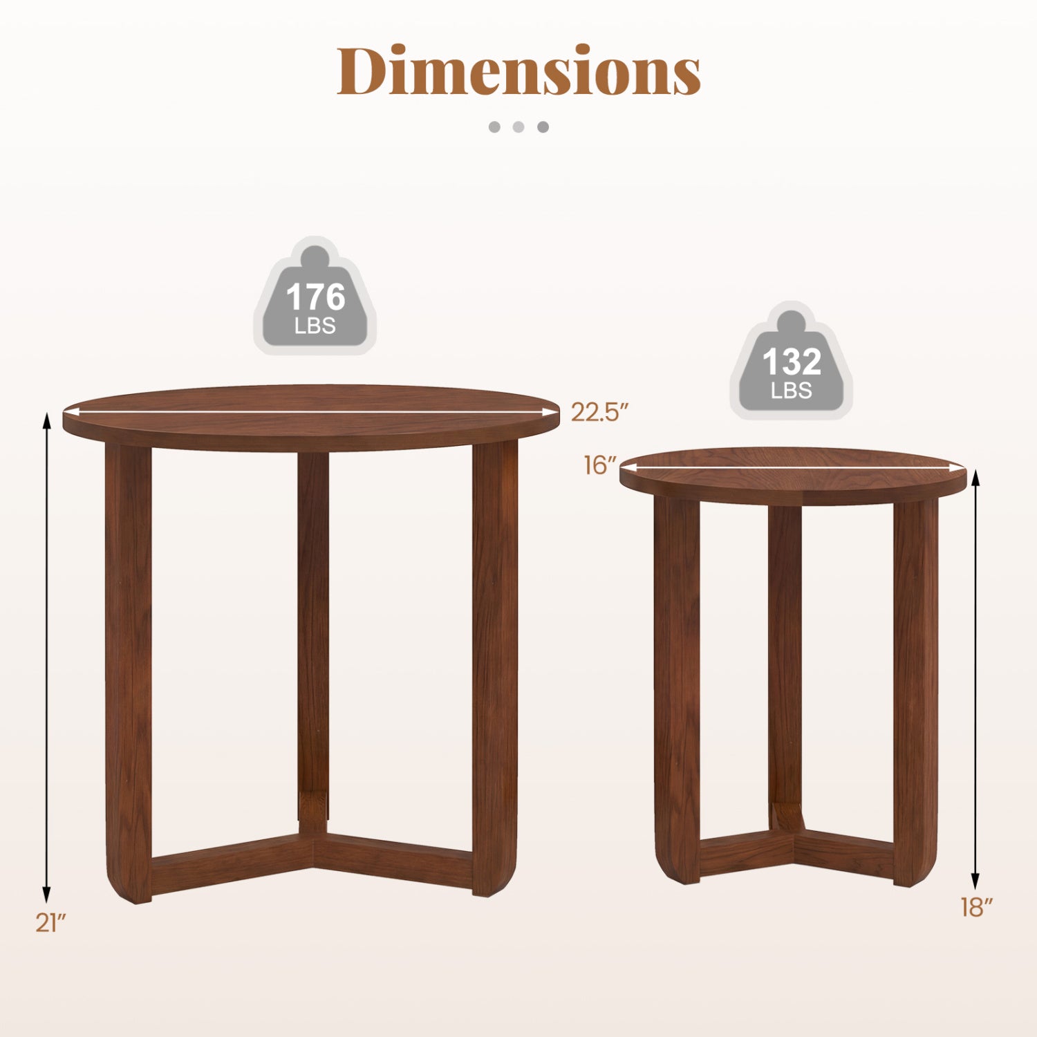 Round Nesting Coffee Table Set, 2 Wood End Tables, Thickened Top, Walnut Coffee Tables at Gallery Canada