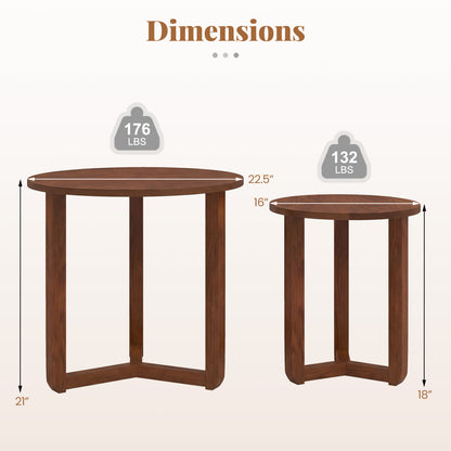 Round Nesting Coffee Table Set, 2 Wood End Tables, Thickened Top, Walnut Coffee Tables at Gallery Canada