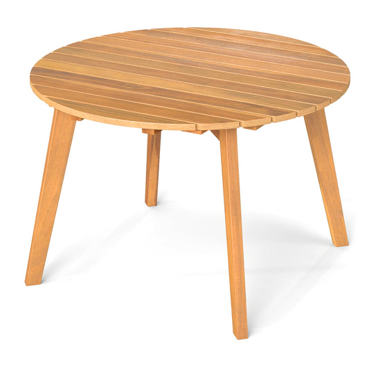Round Acacia Wood Side Table, Slatted Tabletop, Natural Patio Coffee Tables Natural at Gallery Canada