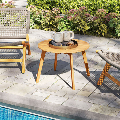 Round Acacia Wood Side Table, Slatted Tabletop, Natural Patio Coffee Tables at Gallery Canada