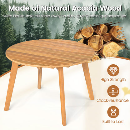 Round Acacia Wood Side Table, Slatted Tabletop, Natural Patio Coffee Tables at Gallery Canada