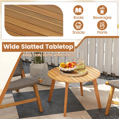 Round Acacia Wood Side Table, Slatted Tabletop, Natural Patio Coffee Tables at Gallery Canada