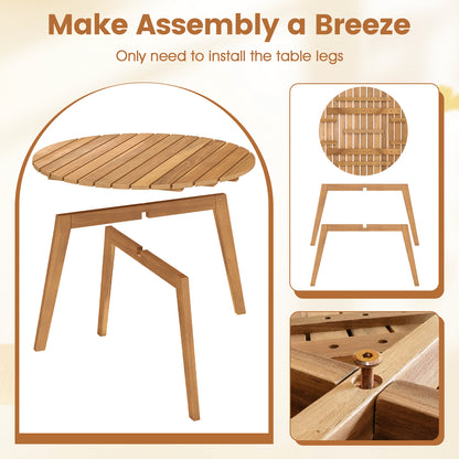 Round Acacia Wood Side Table, Slatted Tabletop, Natural Patio Coffee Tables at Gallery Canada