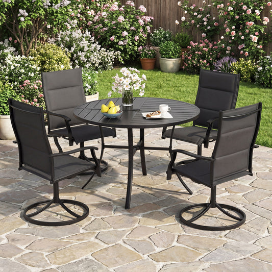 Round Patio Dining Table, 42.5 Inch, Metal Slat With Umbrella Hole, Black Patio Dining Tables Black at Gallery Canada