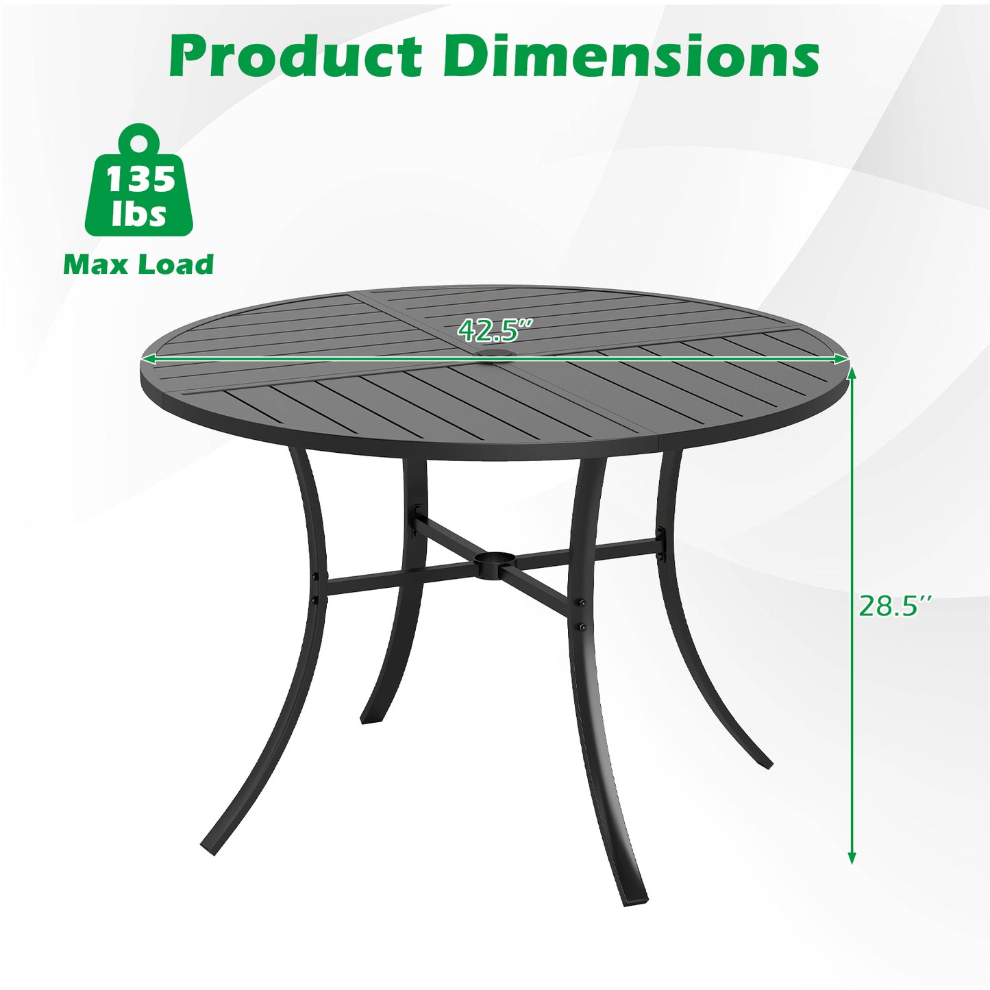 Round Patio Dining Table, 42.5 Inch, Metal Slat With Umbrella Hole, Black Patio Dining Tables at Gallery Canada