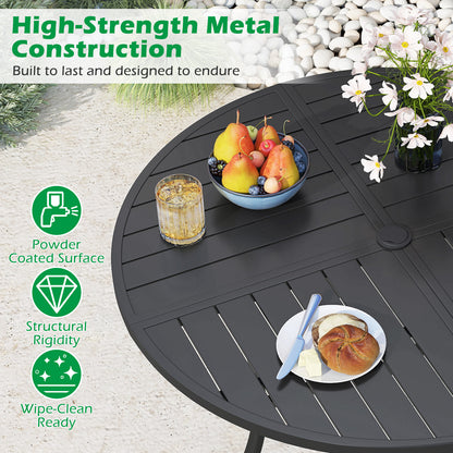 Round Patio Dining Table, 42.5 Inch, Metal Slat With Umbrella Hole, Black Patio Dining Tables at Gallery Canada