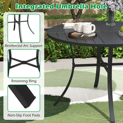 Round Patio Dining Table, 42.5 Inch, Metal Slat With Umbrella Hole, Black Patio Dining Tables at Gallery Canada